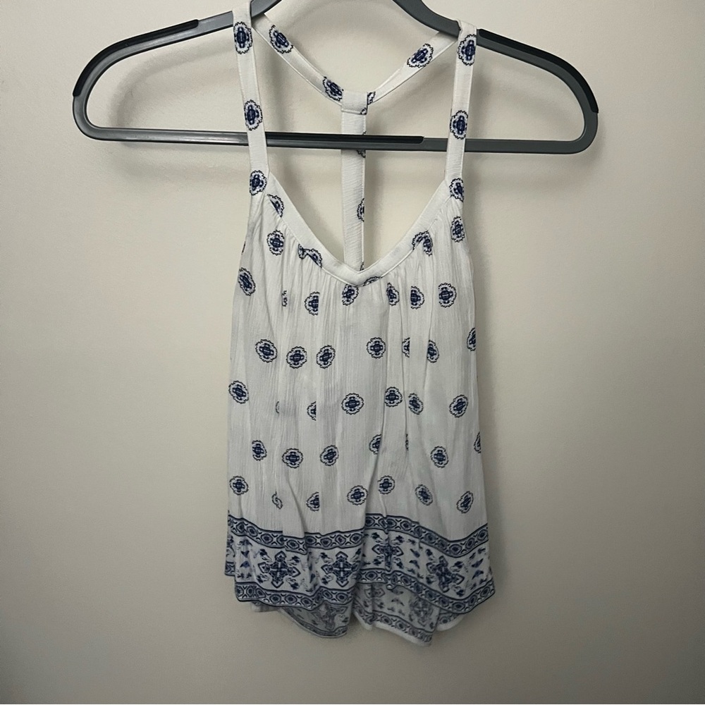 White and Blue Patterned Women's Tank Top